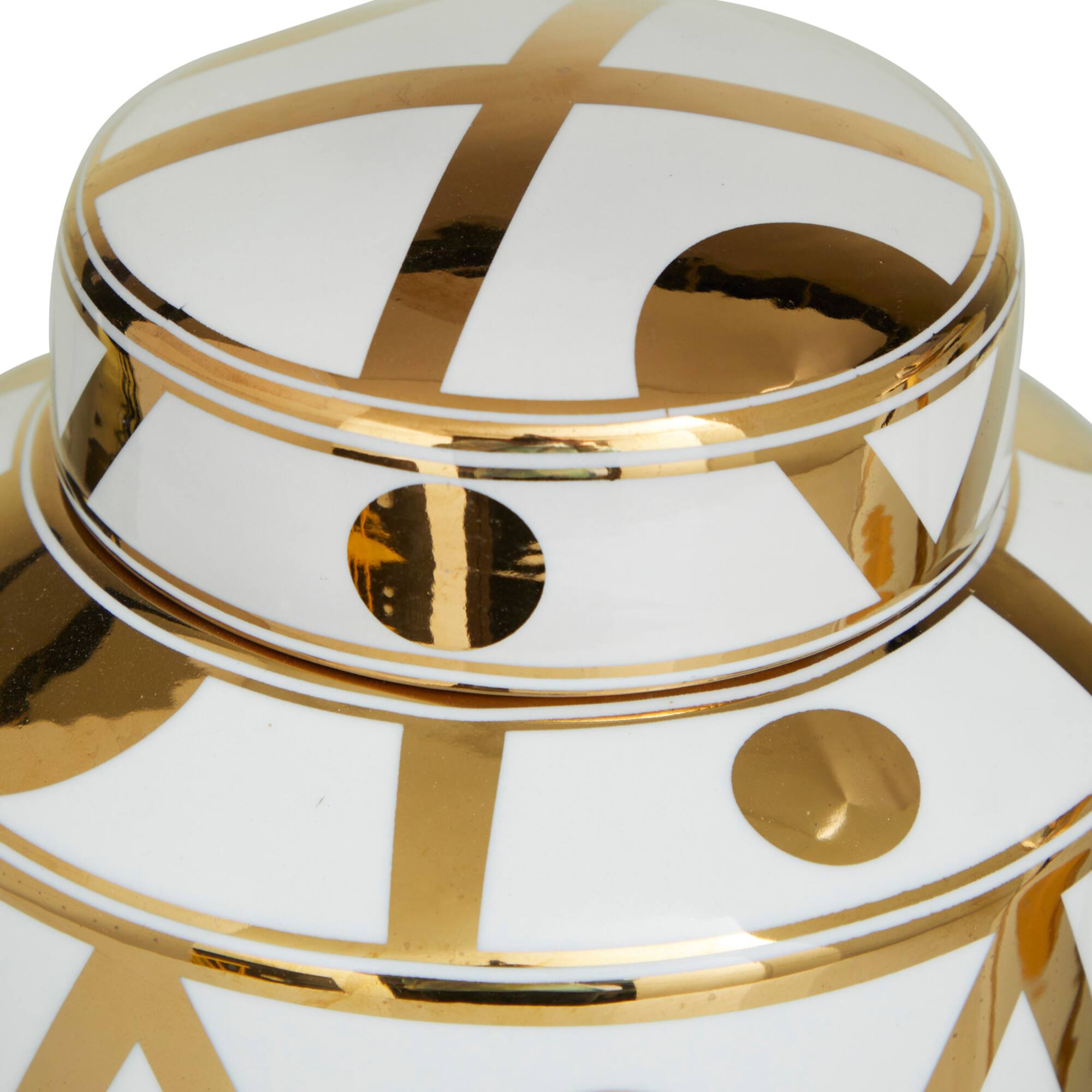 White & Gold Ceramic Geometric Decorative Jars Set